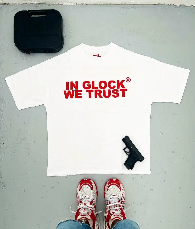 In Glock We Trust Oversized T Shirt WhiteRed (2) In Glock We Trust Oversized T Shirt WhiteRed (2)