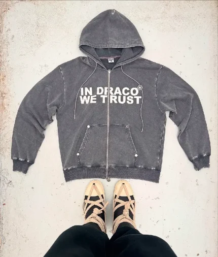 “In Draco We Trust” Zip Up Acid Charcoal (Pre made) (4)